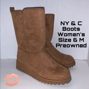 New York & Company Furr Lined Suede Boots Size 6M Women’s Brown